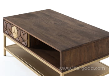 Mesa Centro Hexágono Nogal/Oro (100x60x43)-3