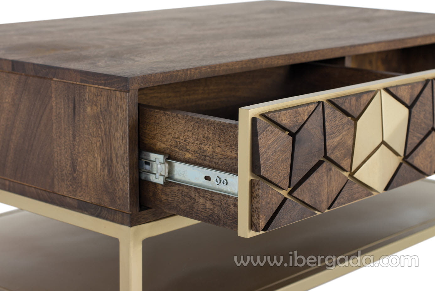 Mesa Centro Hexágono Nogal/Oro (100x60x43)-4