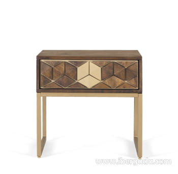 Mesita Hexágono Nogal/Oro (51x60x49)