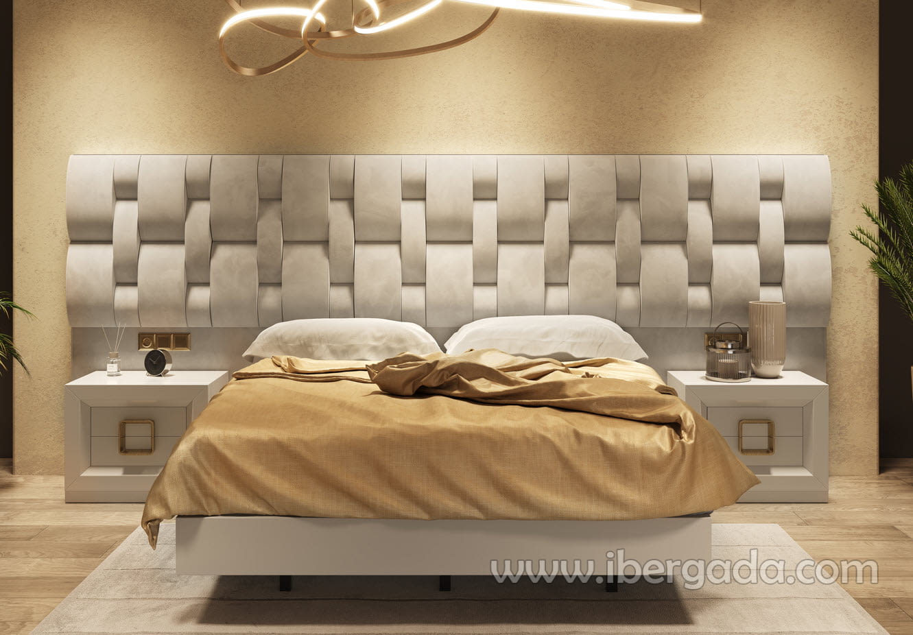 Mesita MX63 2 Cajones Crema/Oro (60x40X50)-2