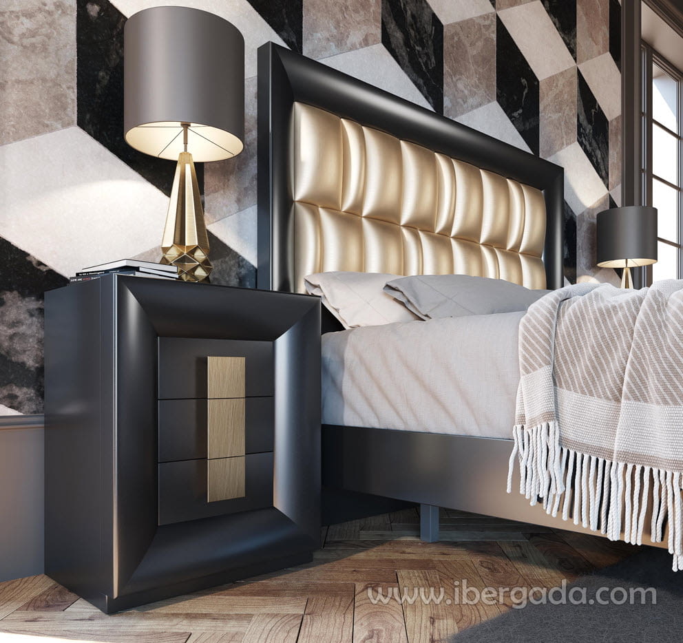 Mesita MX70 3 Cajones Negra/Oro (55x40X64)-1