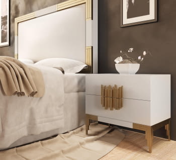 Mesita MX83 2 Cajones Blanca/Oro (60x40X60)