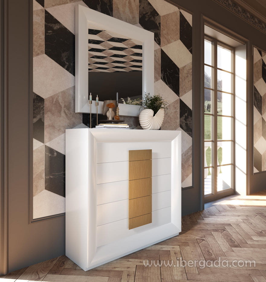 Comoda MX69 5 Cajones Blanca/Oro (120x40X117)-1