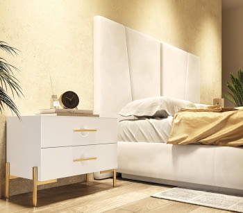 Mesita BD10 2 Cajones Blanca/Oro (60x40X55)