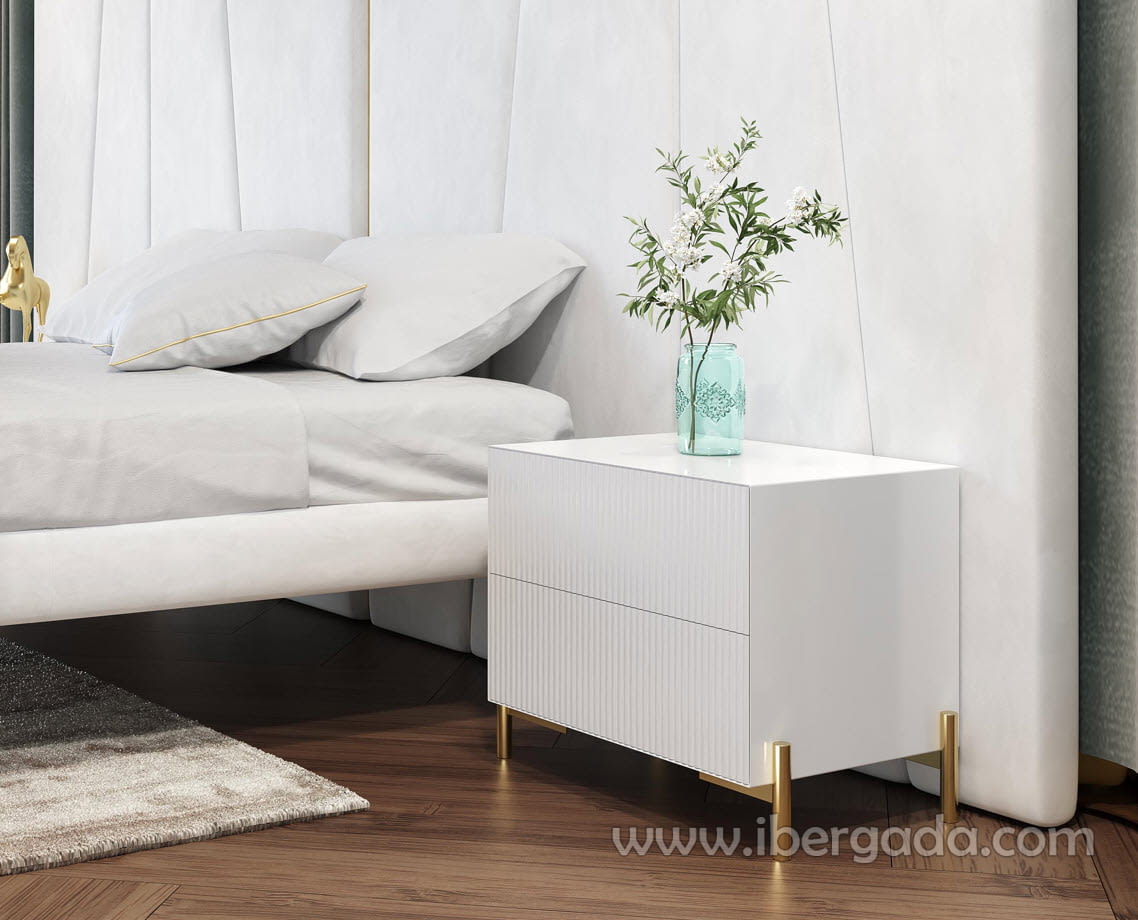 Mesita BD13 2 Cajones Blanca/Oro (60x40X55)-1