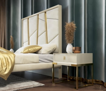 Mesita BD18 1 Cajón Blanca/Oro (60x40X60)