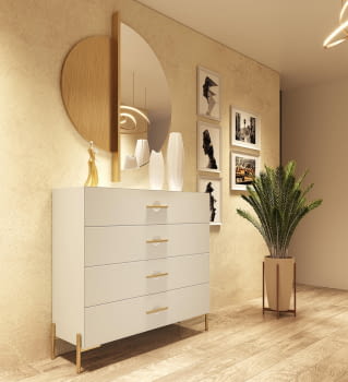 Comoda BD10 4 Cajones Blanca/Oro (100x40X115)