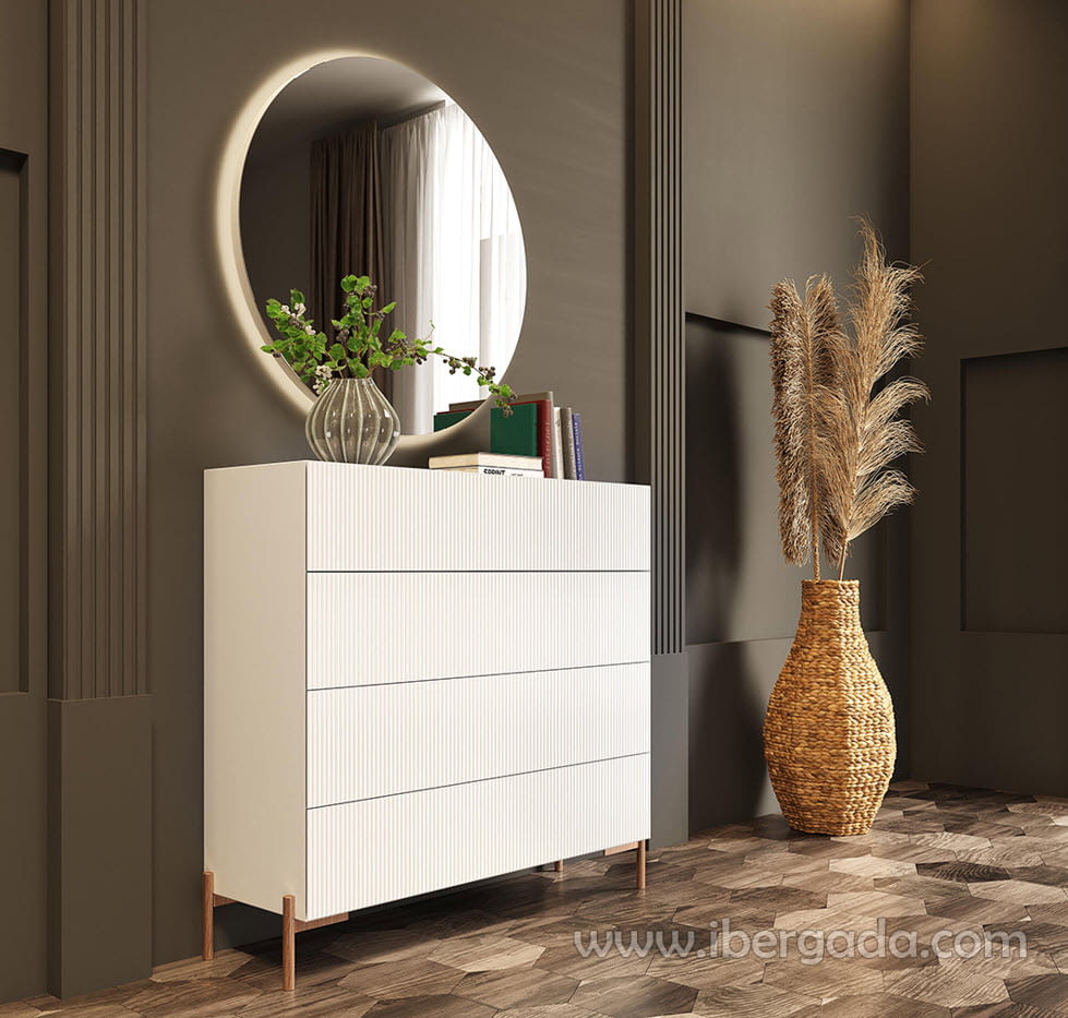 Comoda BD12 4 Cajones Blanca/Cobre (120x40X115)-1