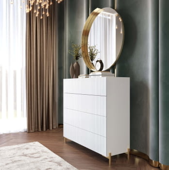Comoda BD13 4 Cajones Blanca/Oro (120x40X115)