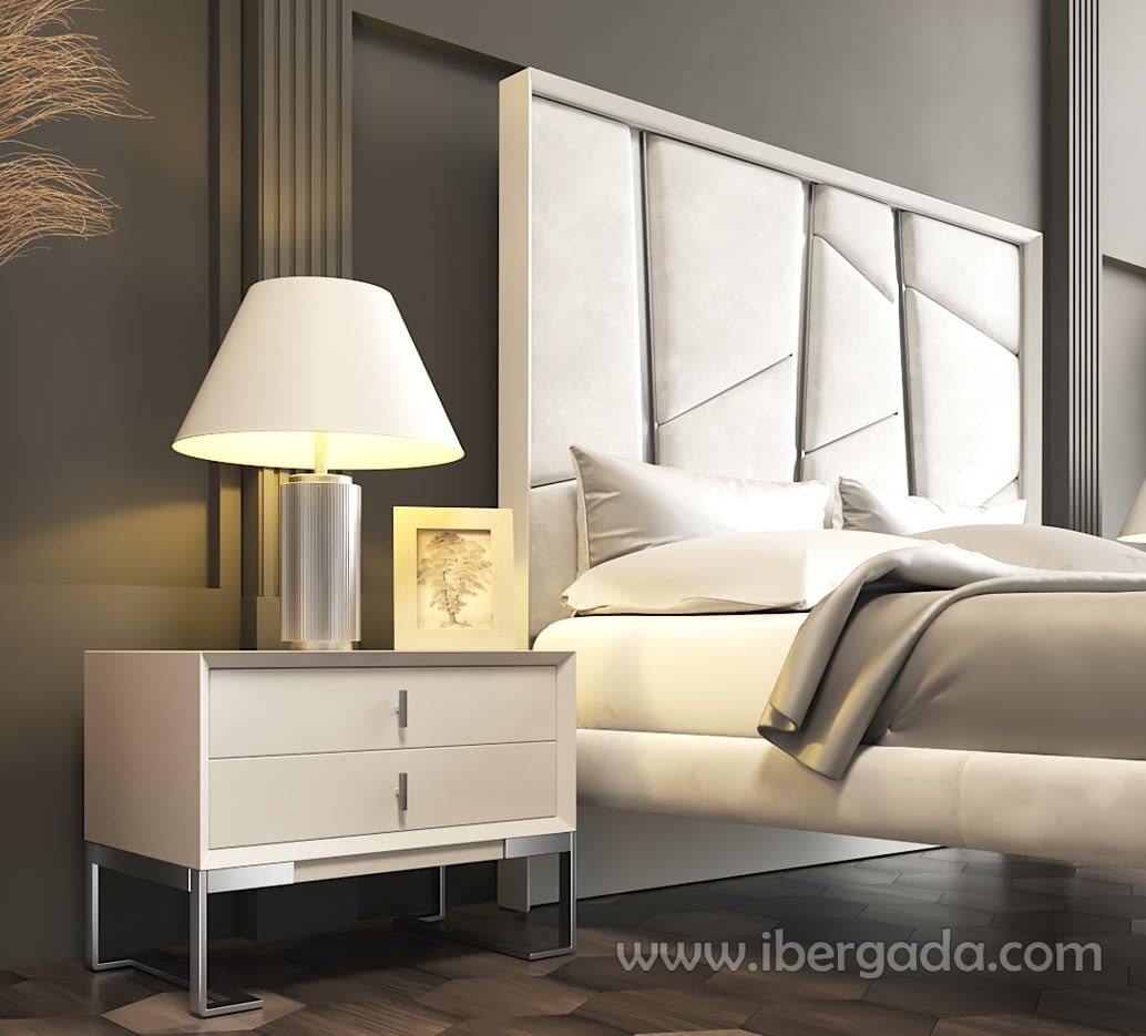 Mesita BD19 2 Cajones Blanca/Plata (60x40X60)-1