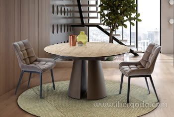 Mesa de Comedor Samara Travertino/Metal ( 138x138x79)