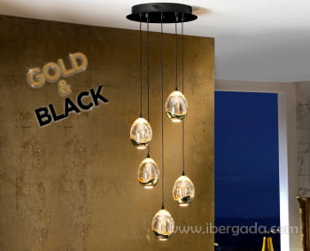 Colgante Rocio 5L Negro/Oro (30x30)