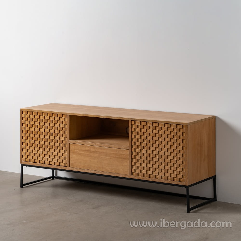 Mueble TV Madera/Metal 2 puertas 1 cajón 1 hueco (148x40x60,5)-1