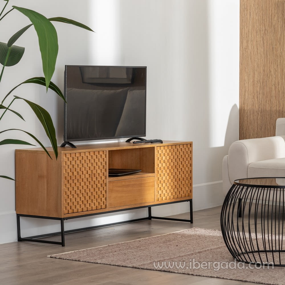 Mueble TV Madera/Metal 2 puertas 1 cajón 1 hueco (148x40x60,5)-2