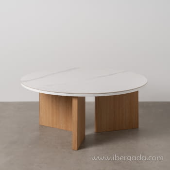 Mesa Centro Cerámica Blanco/Metal (80x80x35)