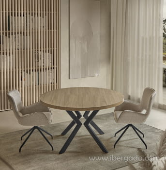 Mesa de Comedor Redonda Extensible Roble (120-160)