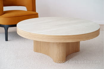 Mesa de Centro Curva Fresno/Cerámico (105x105x40)