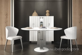 Mesa de Comedor Tetris Redonda Blanco/Plata