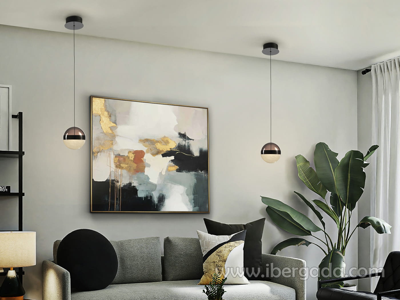 Colgante Orbes Cromo/Negro 1L (15x15)-2