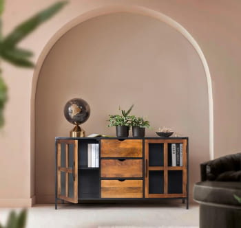 Aparador Enzo 2 Puertas 3 Cajones Mango/Hierro (150x40x80)