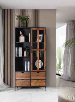 Vitrina Enzo 2 Puertas 4 Cajones Mango/Hierro (40x90x180)