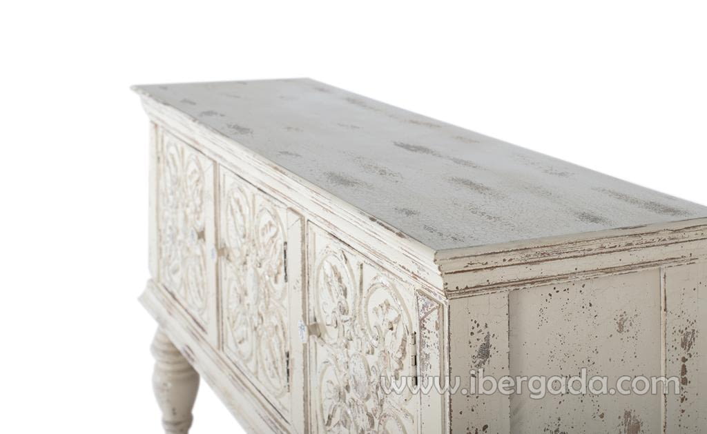 Consola Mango Blanco Envejecido 3 Puertas (148x44x103)-3