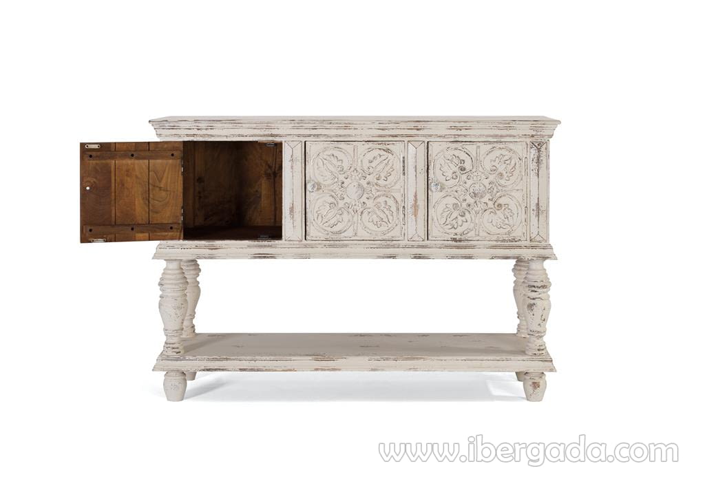 Consola Mango Blanco Envejecido 3 Puertas (148x44x103)-4