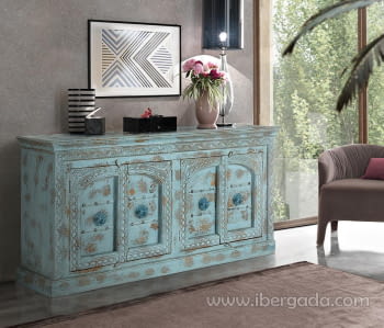 Aparador Madera Mango/Verde Envejecido (190x45x100)
