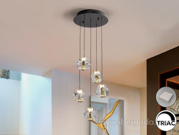 Lámpara Zaria 5L Negro/Oro/Transparente Dimable
