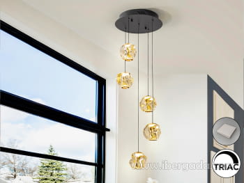 Lámpara Zaria 5L Lineal Negro/Bronce/Ambar Dimable