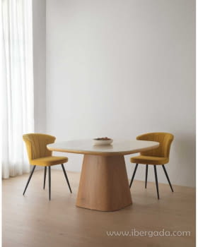 Mesa de Comedor Cuadrada Roble/Cerámico beige (120x120)
