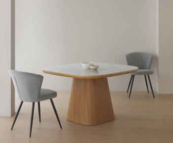 Mesa de Comedor Cuadrada Roble/Cerámico blanco (120x120)