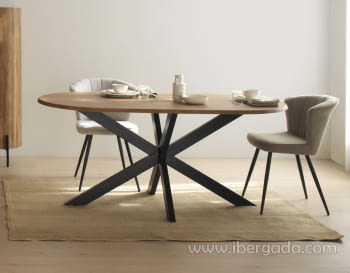 Mesa de Comedor Ovalada Acacia/Hierro (180x90)