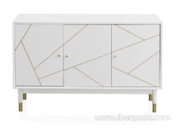 Aparador Geometric Blanco/Oro 3 Puertas (120x45x75)
