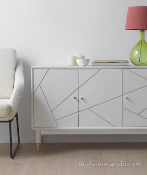 Aparador Geometric Blanco/Oro 3 Puertas (120x45x75)-2