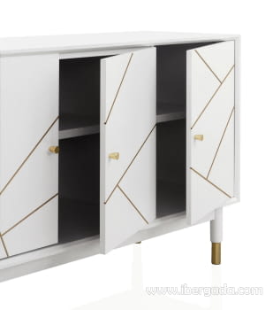 Aparador Geometric Blanco/Oro 3 Puertas (120x45x75)-4