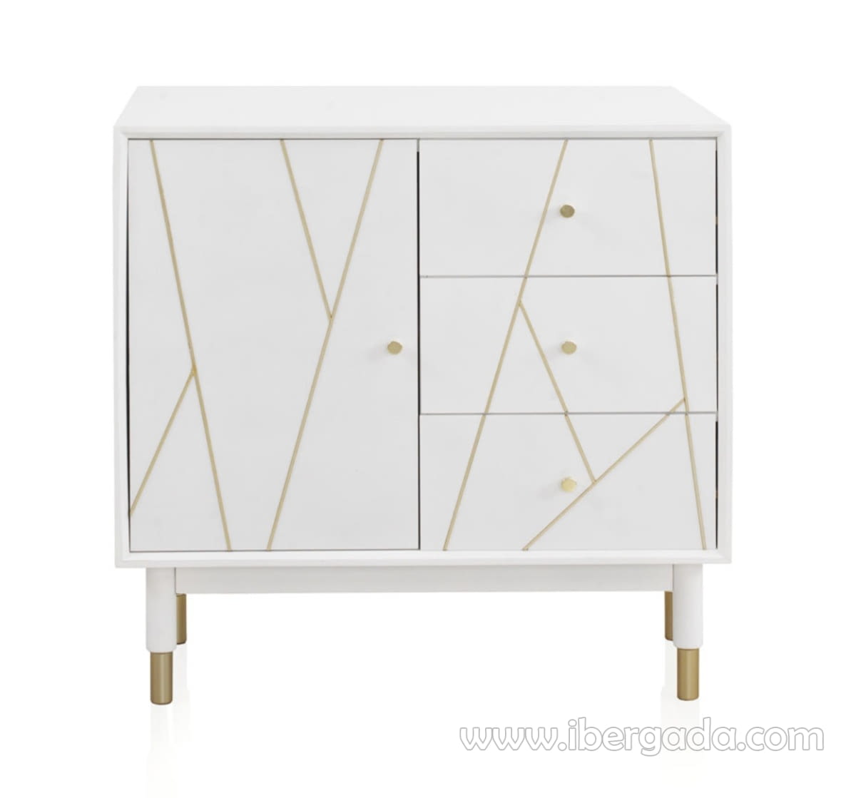 Cómoda Geometric Blanco/Oro 3 Cajones 1 Puerta (80x40x80)-1