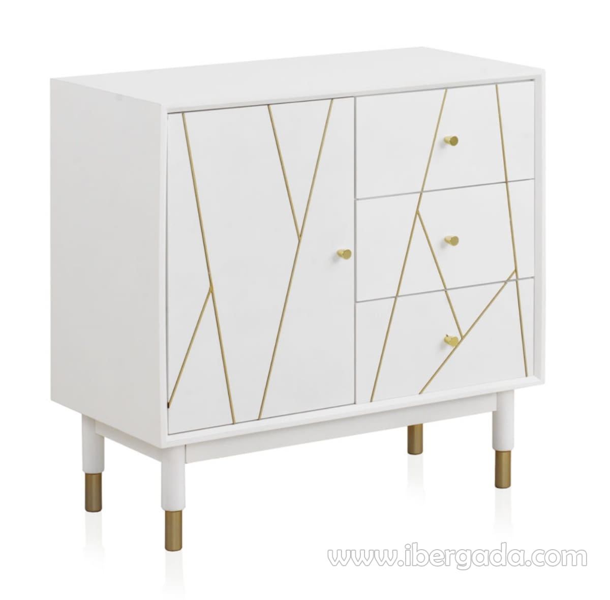 Cómoda Geometric Blanco/Oro 3 Cajones 1 Puerta (80x40x80)-3