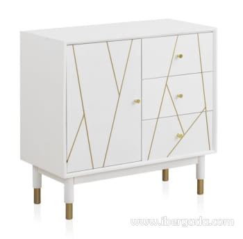 Cómoda Geometric Blanco/Oro 3 Cajones 1 Puerta (80x40x80)-3