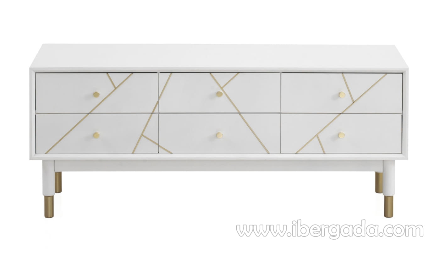 Mueble TV Geometric Blanco/Oro 6 Cajones (120x40x50)-1