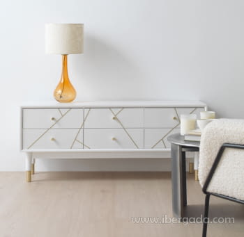 Mueble TV Geometric Blanco/Oro 6 Cajones (120x40x50)-2
