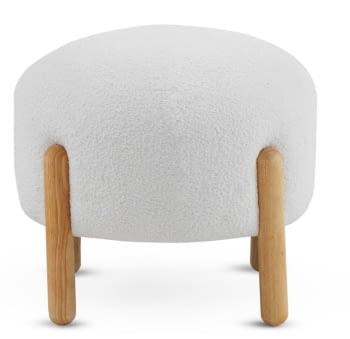 Puf Redondo Boucle Blanco/Madera (45x45x36)