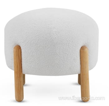Puf Redondo Boucle Blanco/Madera (45x45x36)