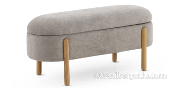 Banqueta Baúl Oval Boucle Gris/Madera (106x36x48)
