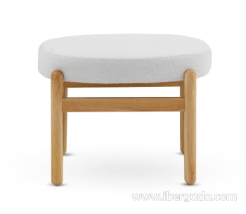 Puf Oval Boucle Blanco/Madera (63x50x47)