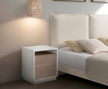 Mesita Fénix 2 Cajones Natural/Blanca (45x42x59)