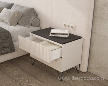 Mesita Block Blanca/Negra 2 Cajones (60x40x58)