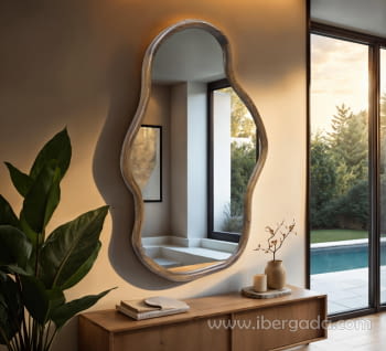 Espejo Madera Nogal Forma Irregular (90x60)