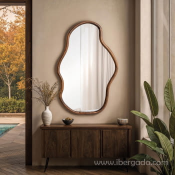 Espejo Madera Nogal Forma Irregular (90x60)