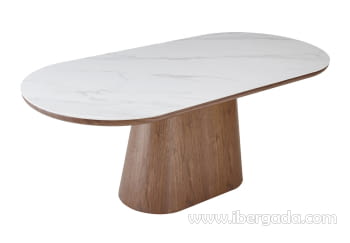 Mesa de Comedor Nogal/Porcelánico Ovalada (200x90)